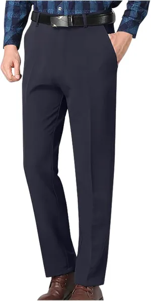 Mens Dress Pants Stretch Pleated Front Suit Pants Casual Classic Fit Dress Pants Straight Fit Pants
