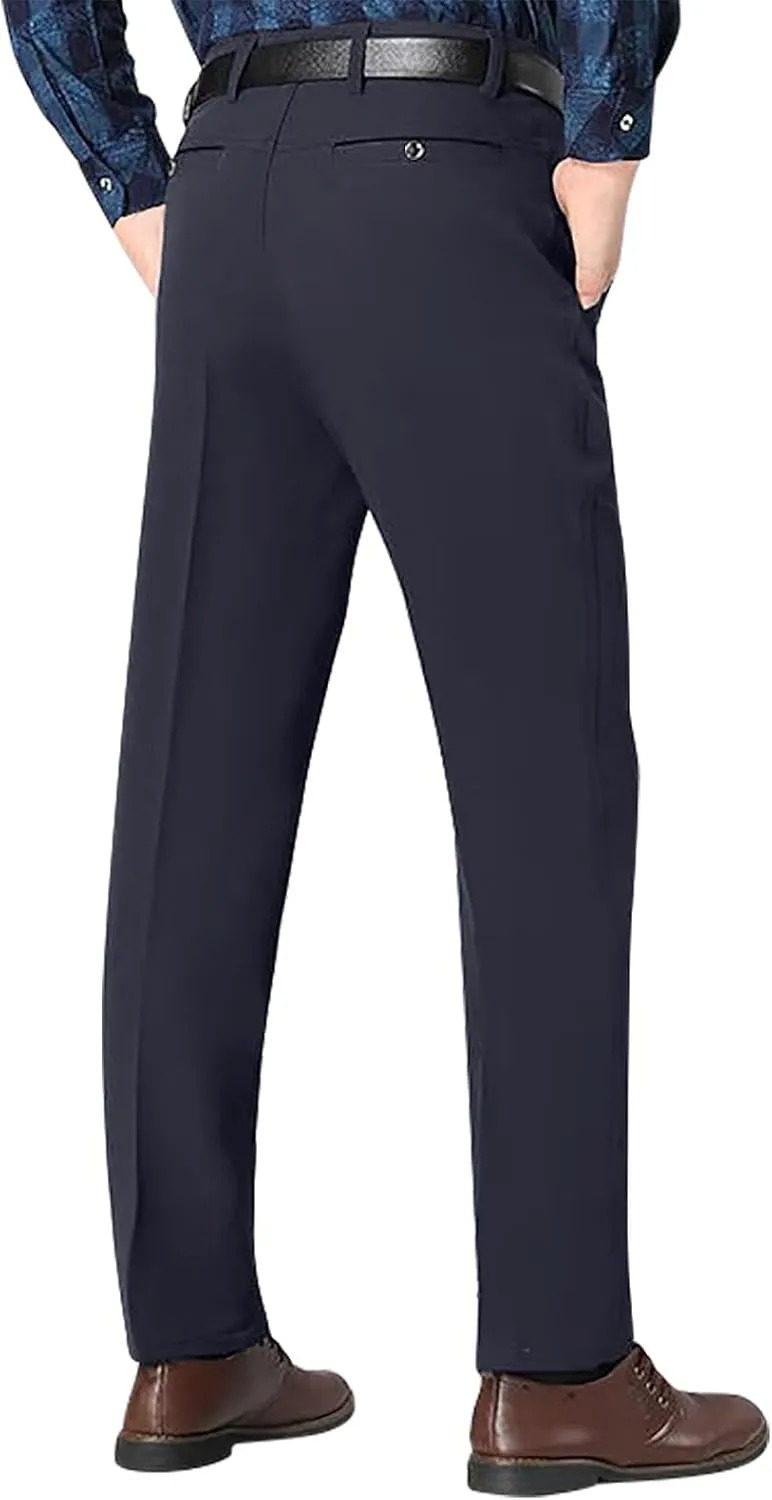 Mens Dress Pants Stretch Pleated Front Suit Pants Casual Classic Fit Dress Pants Straight Fit Pants