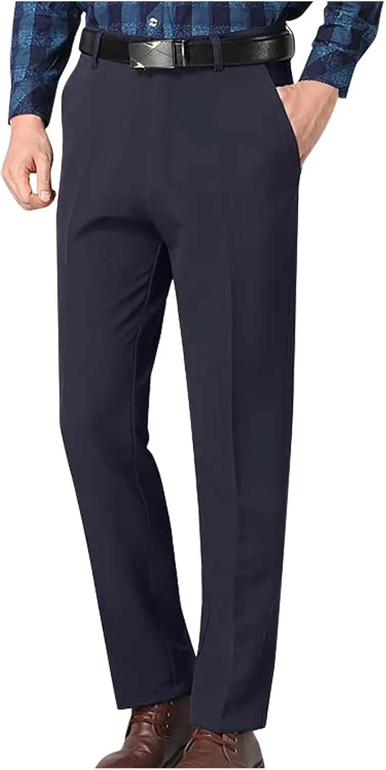 Mens Dress Pants Stretch Pleated Front Suit Pants Casual Classic Fit Dress Pants Straight Fit Pants
