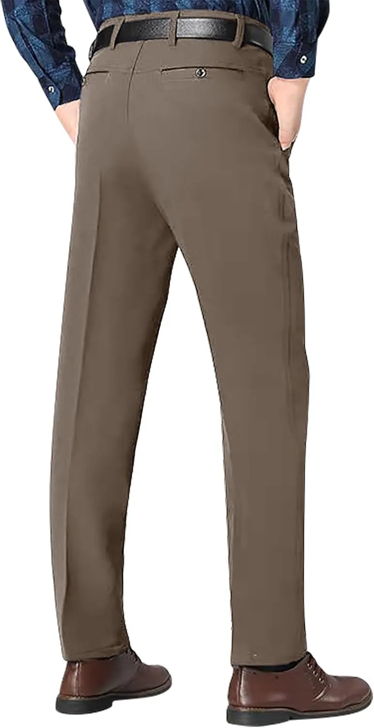 Mens Dress Pants Stretch Pleated Front Suit Pants Casual Classic Fit Dress Pants Straight Fit Pants