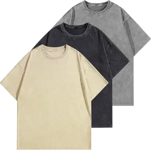 Mens Oversized T Shirts Vintage Cotton Acid Wash Heavyweight Loose Fit Tees Shirts Unisex Basic Tops for Men Women