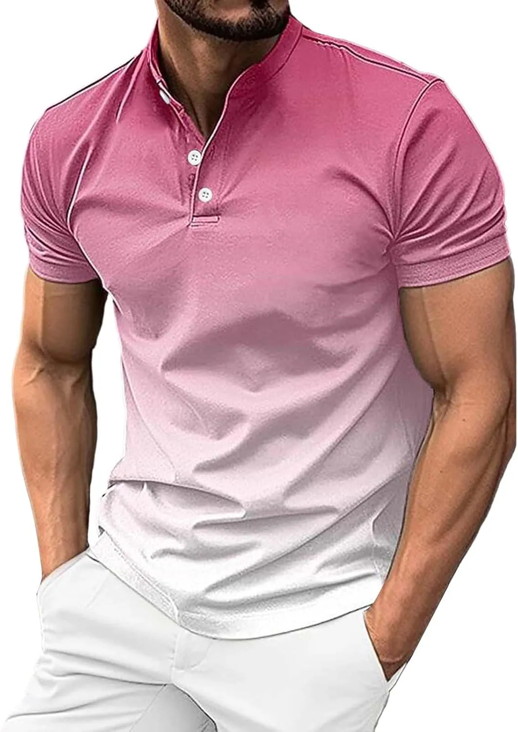 Men's Polo Shirts 2024 Soft Loose Outdoor Sports Lapel Solid Color Camouflage Printing Raglan Sleeve Top Short