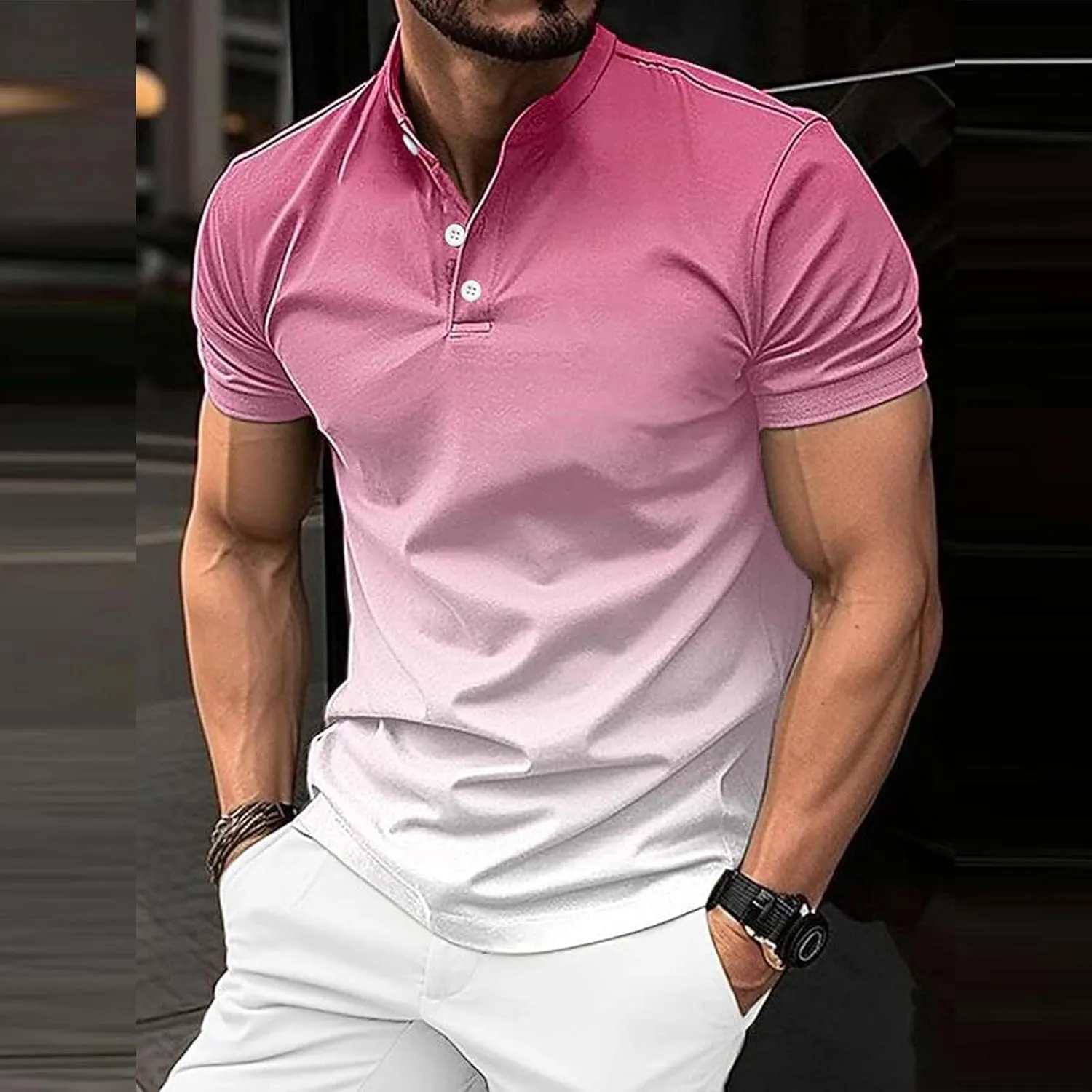 Men's Polo Shirts 2024 Soft Loose Outdoor Sports Lapel Solid Color Camouflage Printing Raglan Sleeve Top Short