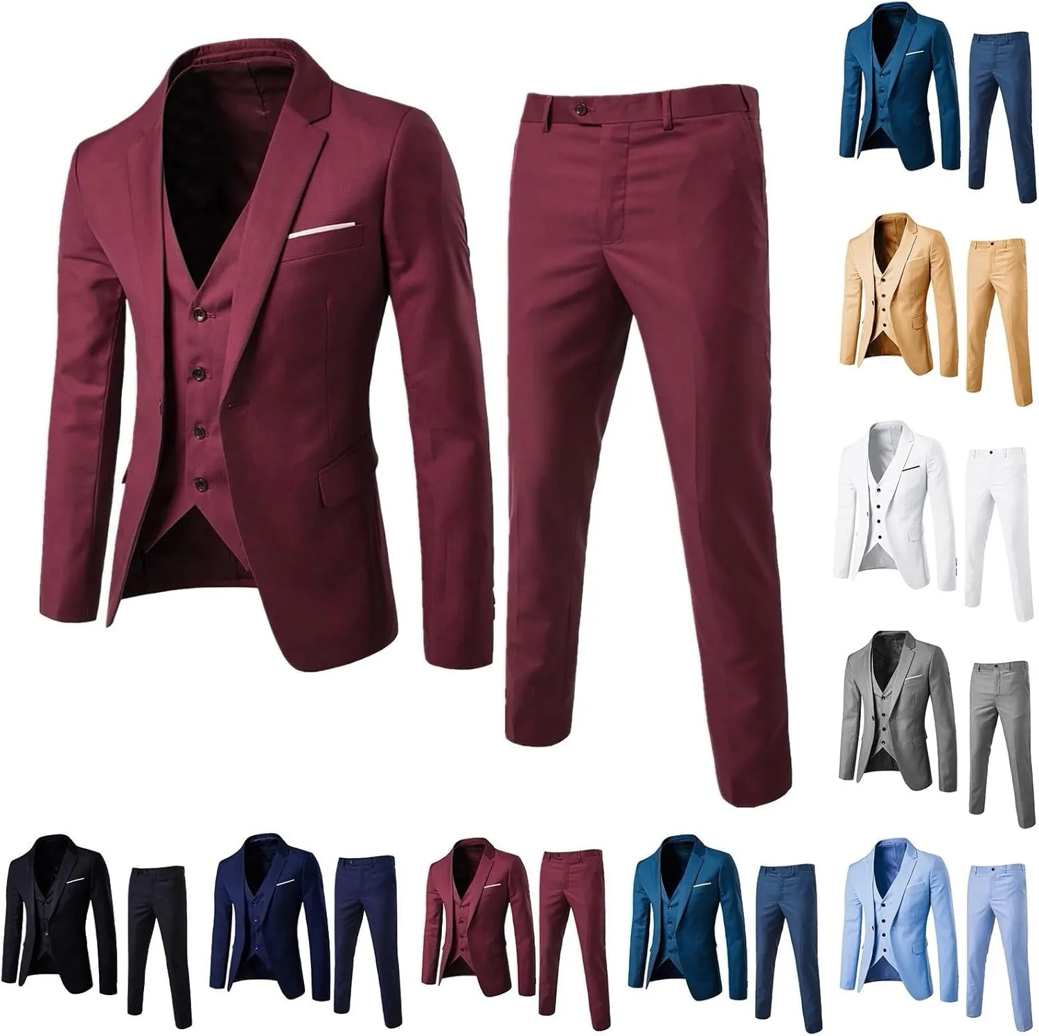 Mens Suits Slim 3 Suit Business Wedding Party Jacket Vest & Pants Men'S Dress Pants Mens Blazers and Sport Coats