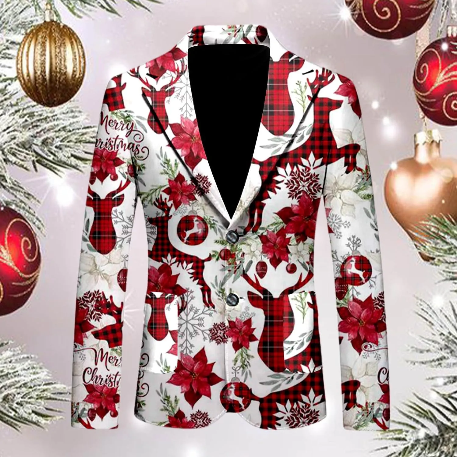 Mens Ugly Christmas Blazer Coats Lapel Party Jacket Xmas Tuxedo Jacket for Prom Wedding