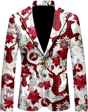 Mens Ugly Christmas Blazer Coats Lapel Party Jacket Xmas Tuxedo Jacket for Prom Wedding
