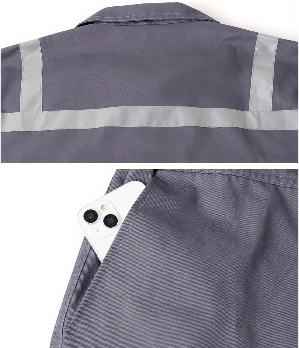 Men's Work Coverall High Visibility Overalls Mechanics Coveralls Workwear Jumpsuit with Multi Pockets