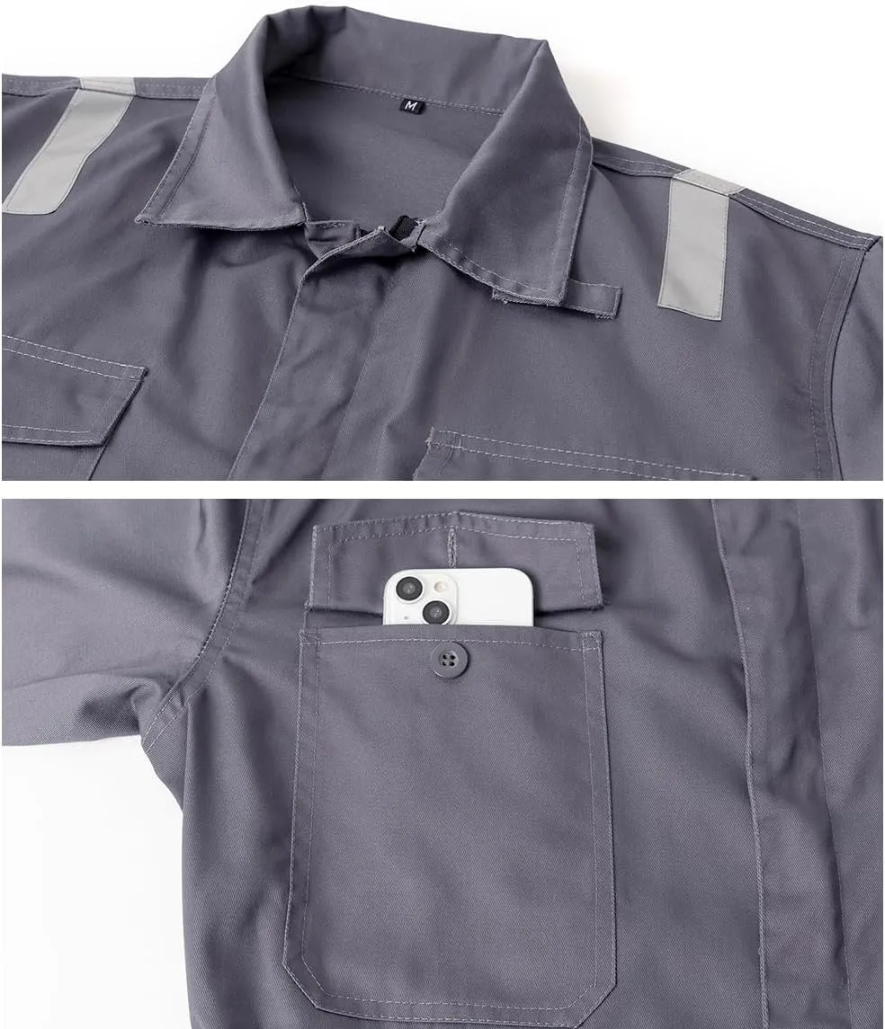 Men's Work Coverall High Visibility Overalls Mechanics Coveralls Workwear Jumpsuit with Multi Pockets
