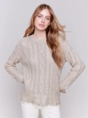 METALLIC CABLE KNIT SWEATER