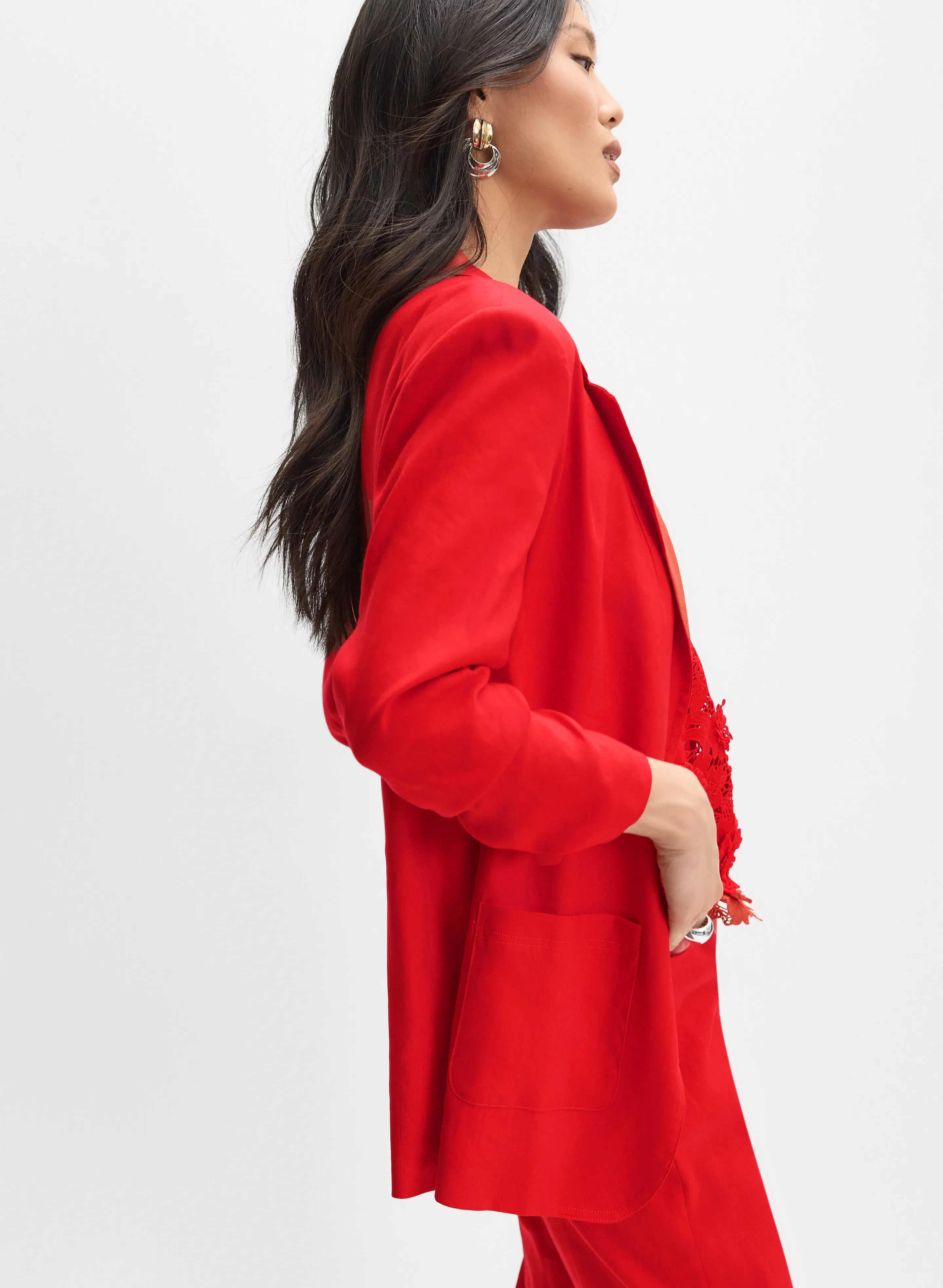 Open Linen-Blend Blazer