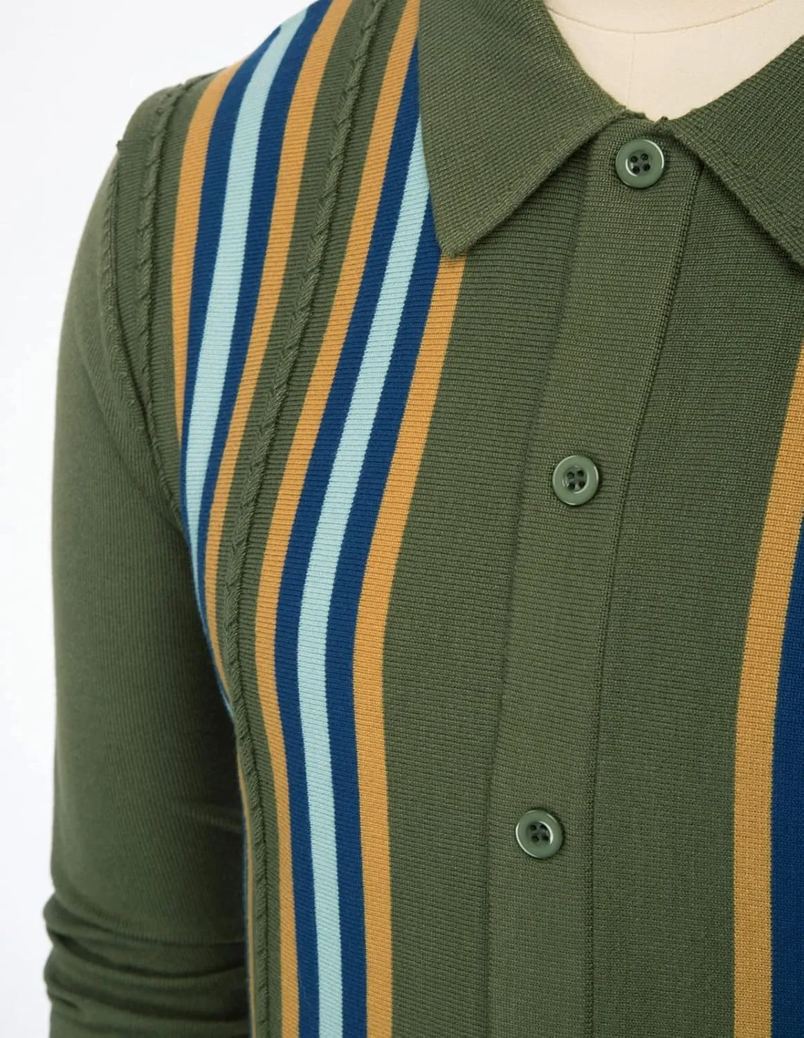 PJ PAUL JONES Mens Vintage Striped Knit Polo Shirt Long Sleeve Button Down Cardigan Sweater