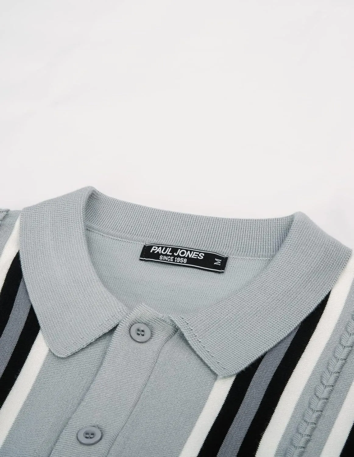PJ PAUL JONES Mens Vintage Striped Knit Polo Shirt Long Sleeve Button Down Cardigan Sweater
