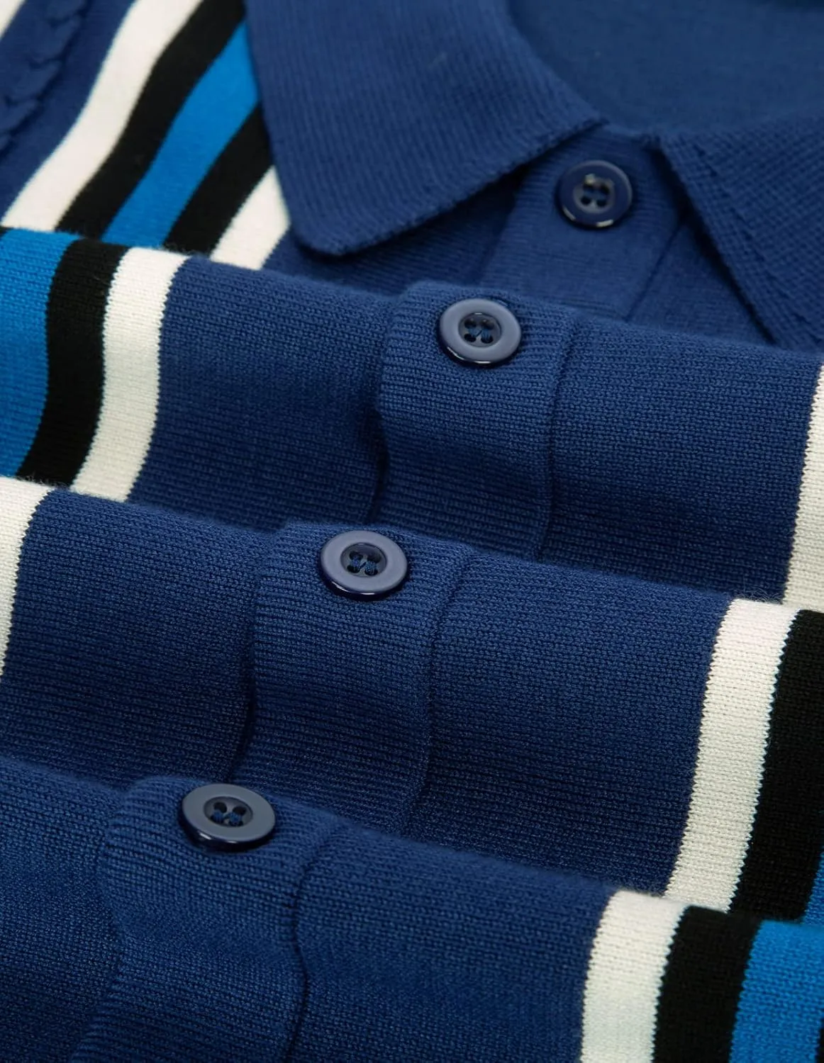 PJ PAUL JONES Mens Vintage Striped Knit Polo Shirt Long Sleeve Button Down Cardigan Sweater