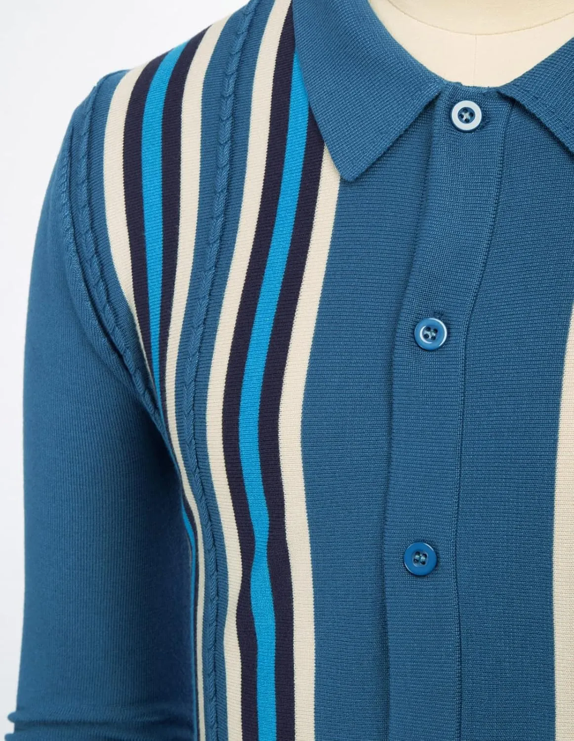 PJ PAUL JONES Mens Vintage Striped Knit Polo Shirt Long Sleeve Button Down Cardigan Sweater