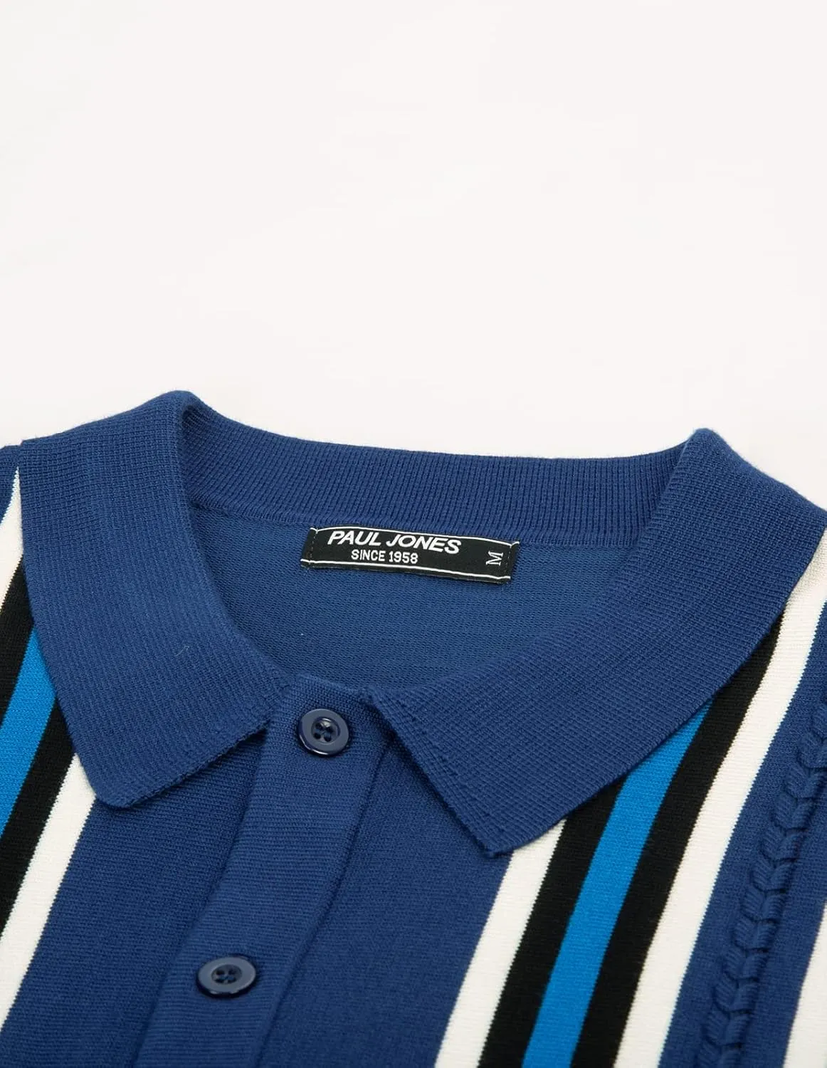 PJ PAUL JONES Mens Vintage Striped Knit Polo Shirt Long Sleeve Button Down Cardigan Sweater