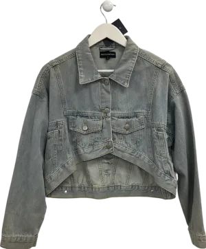 PrettyLittleThing Blue Distressed Super Cropped Denim Jacket UK 4