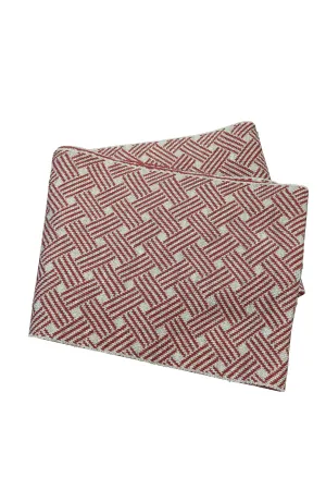 Red and Beige Geometric Patterned Knit Scarf - Wessi