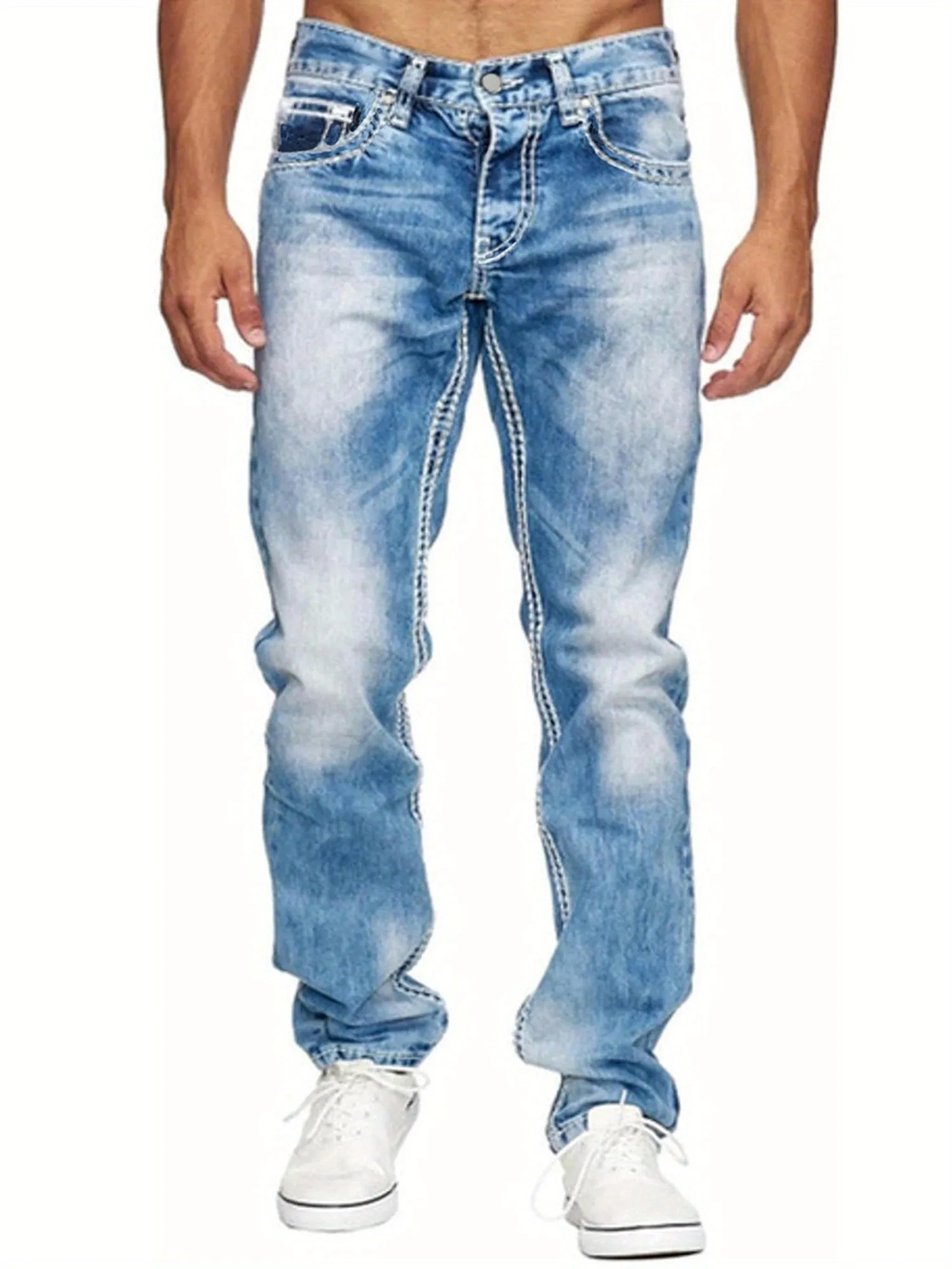 Retro Straight Leg Gradient Color Distressed Denim Streetwear Jeans