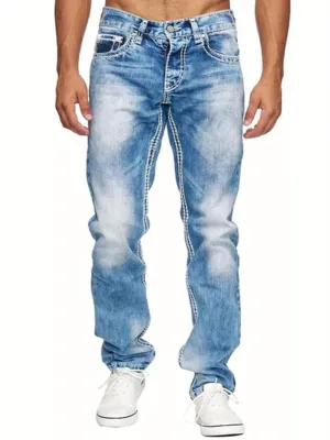 Retro Straight Leg Gradient Color Distressed Denim Streetwear Jeans