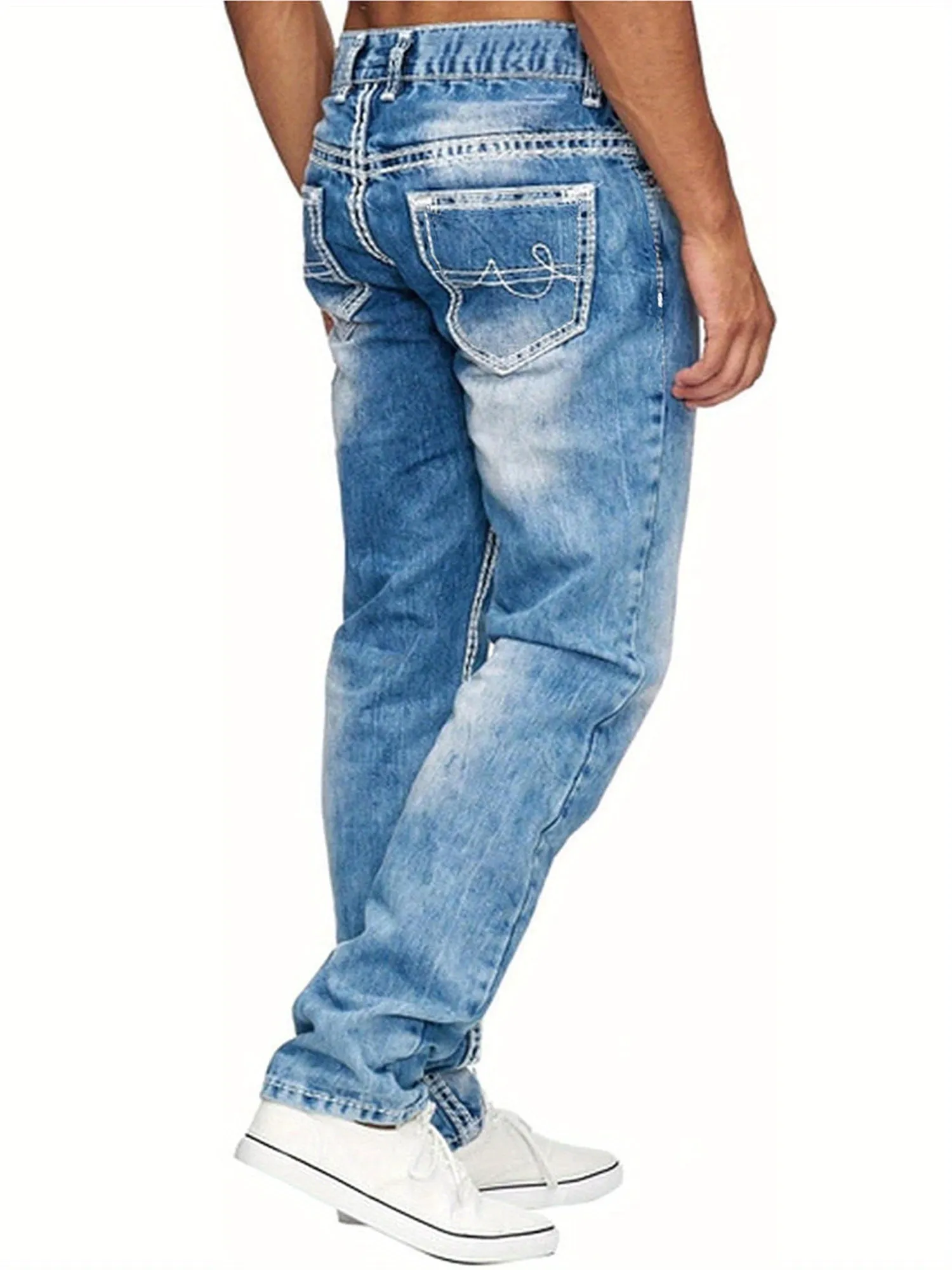 Retro Straight Leg Gradient Color Distressed Denim Streetwear Jeans