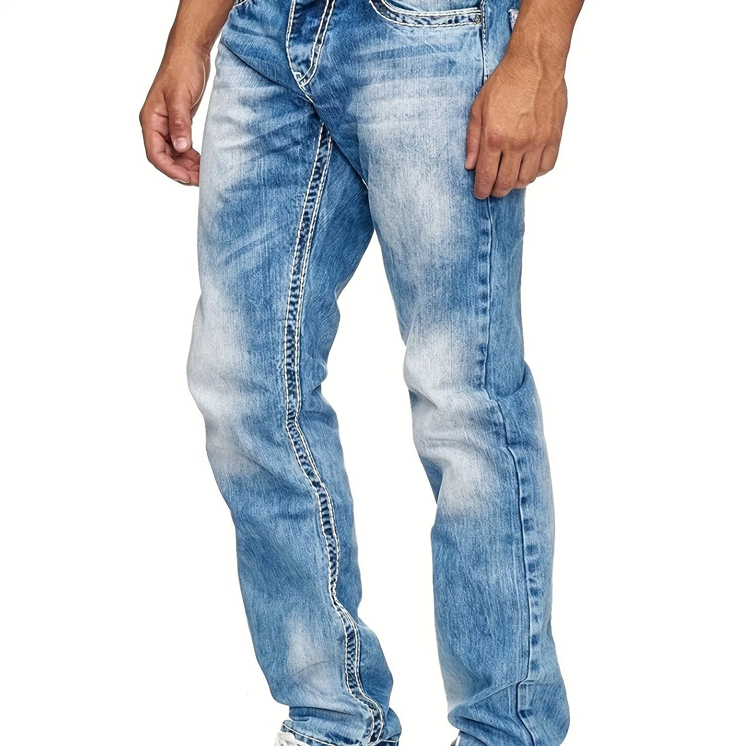 Retro Straight Leg Gradient Color Distressed Denim Streetwear Jeans
