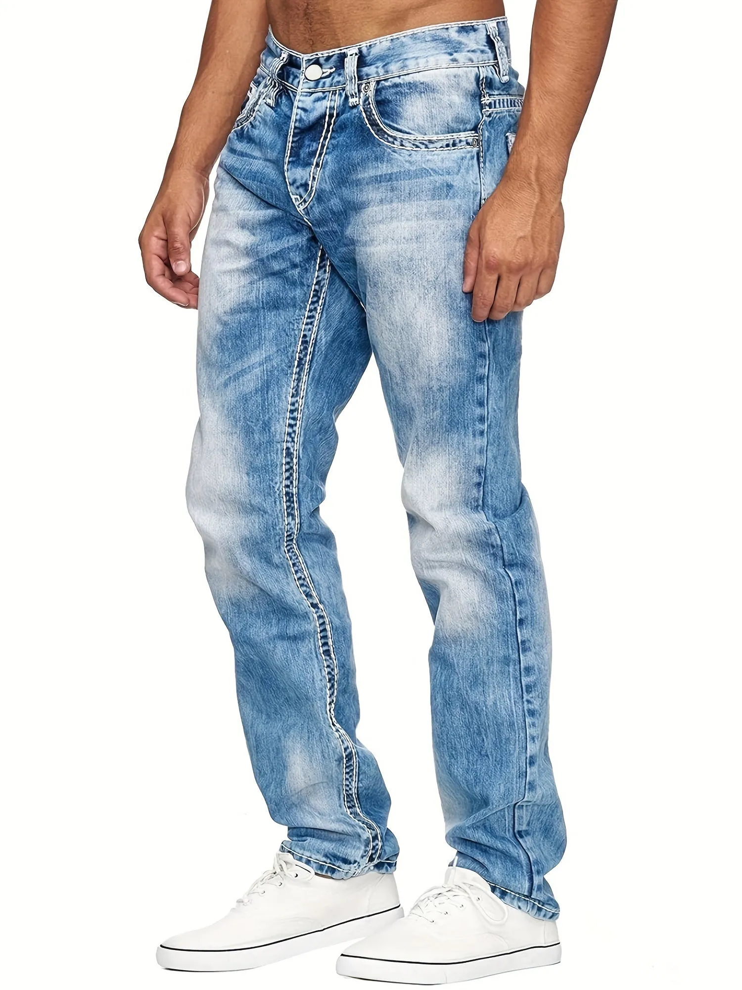 Retro Straight Leg Gradient Color Distressed Denim Streetwear Jeans