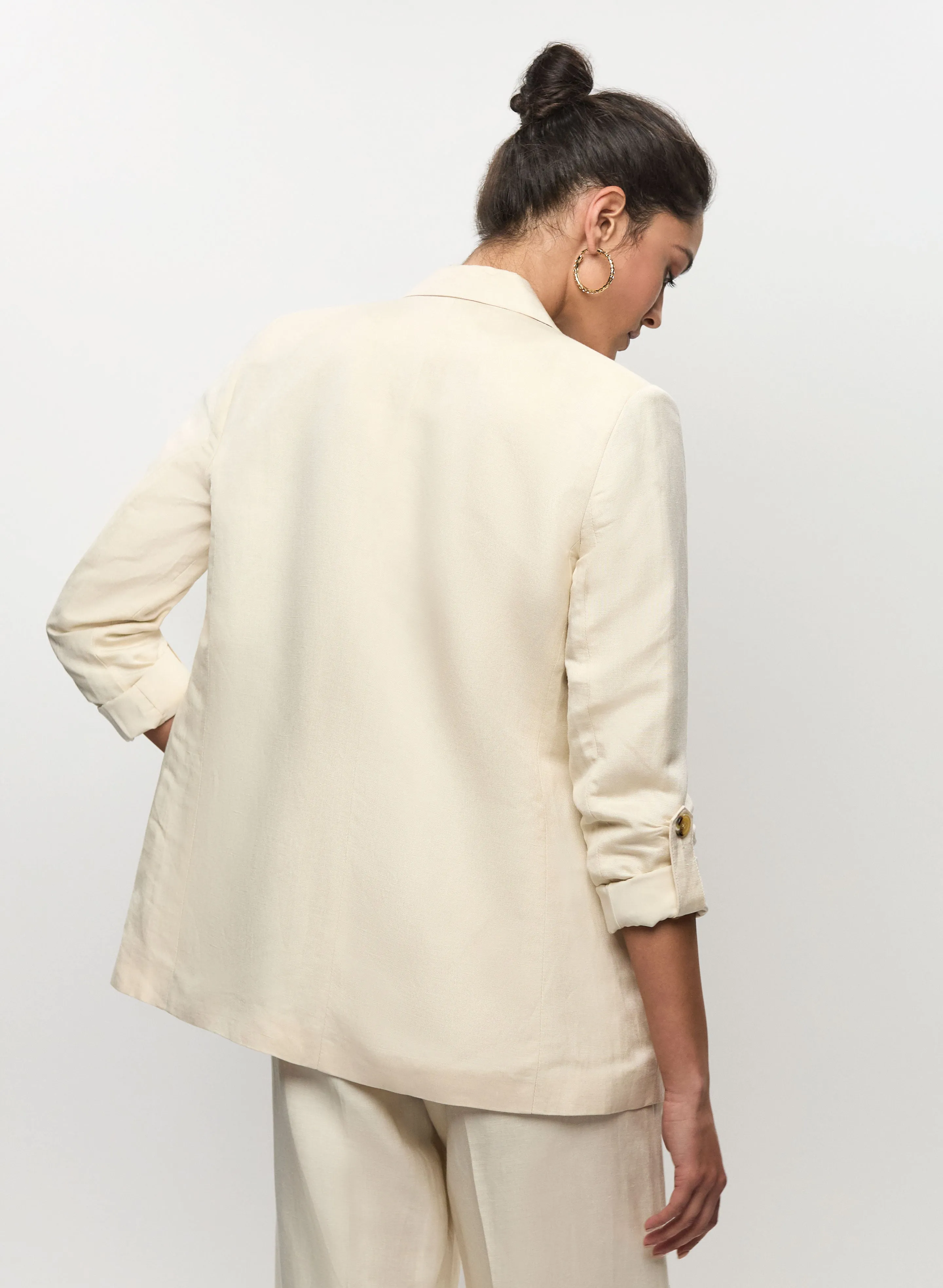 Rolled Sleeve Linen-Blend Blazer