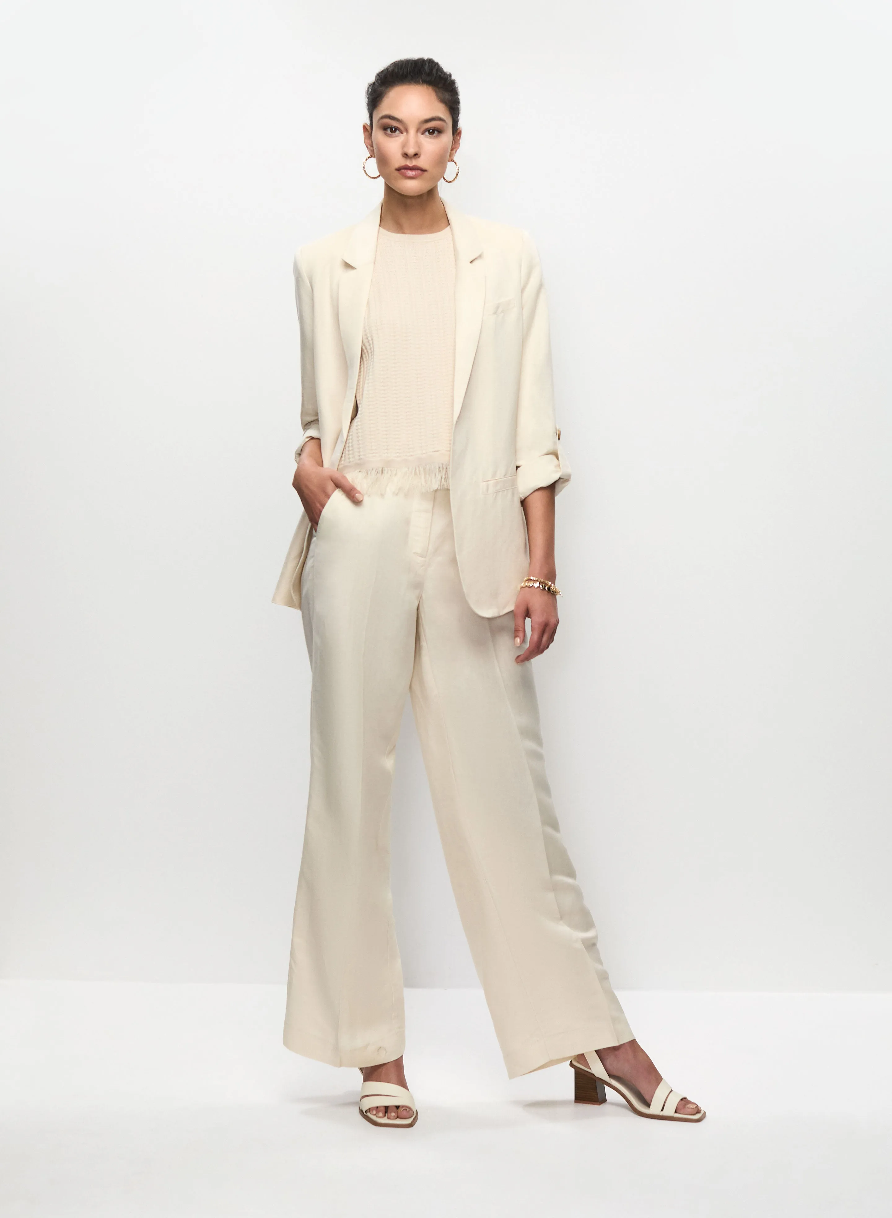 Rolled Sleeve Linen-Blend Blazer