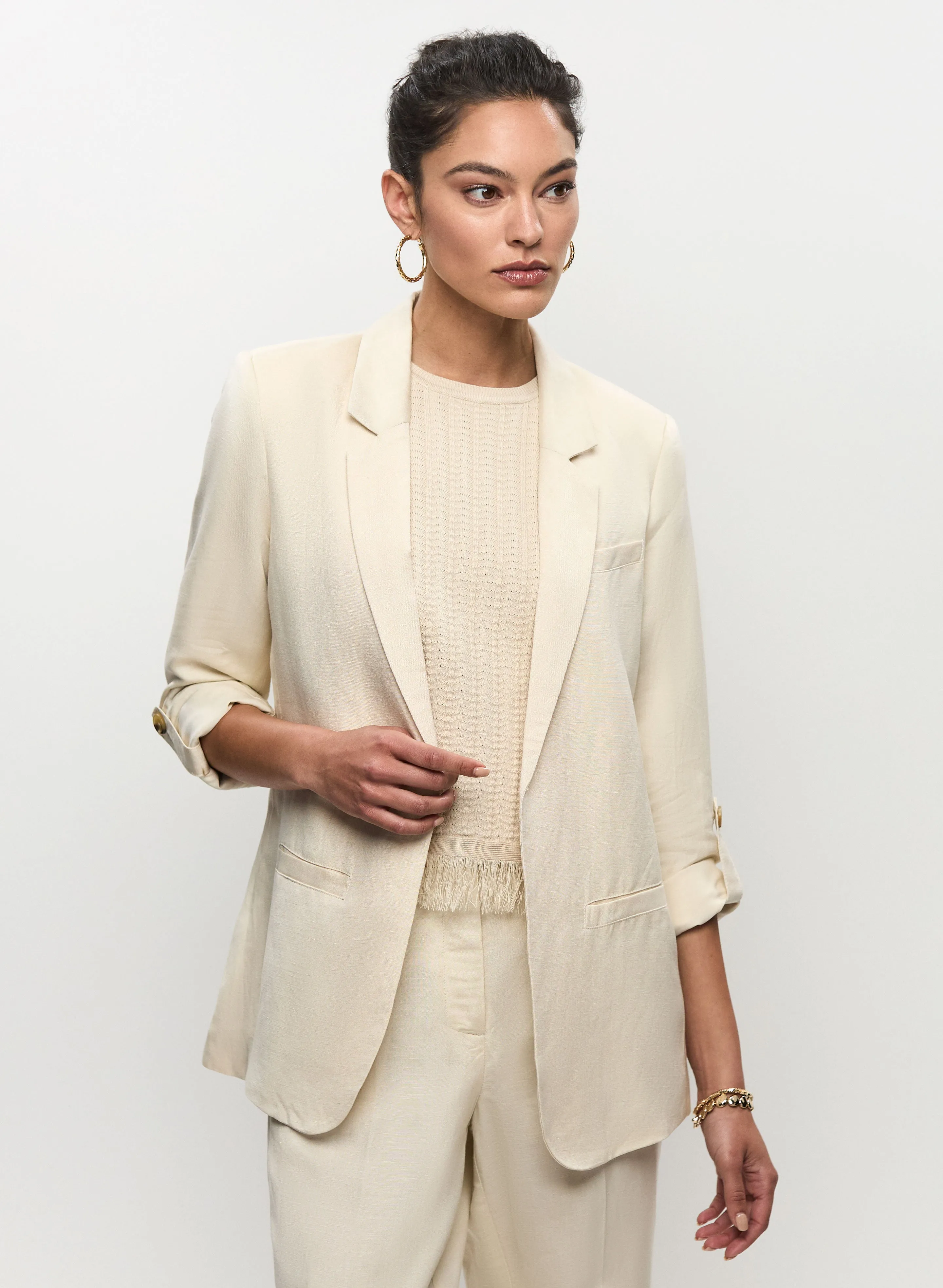 Rolled Sleeve Linen-Blend Blazer