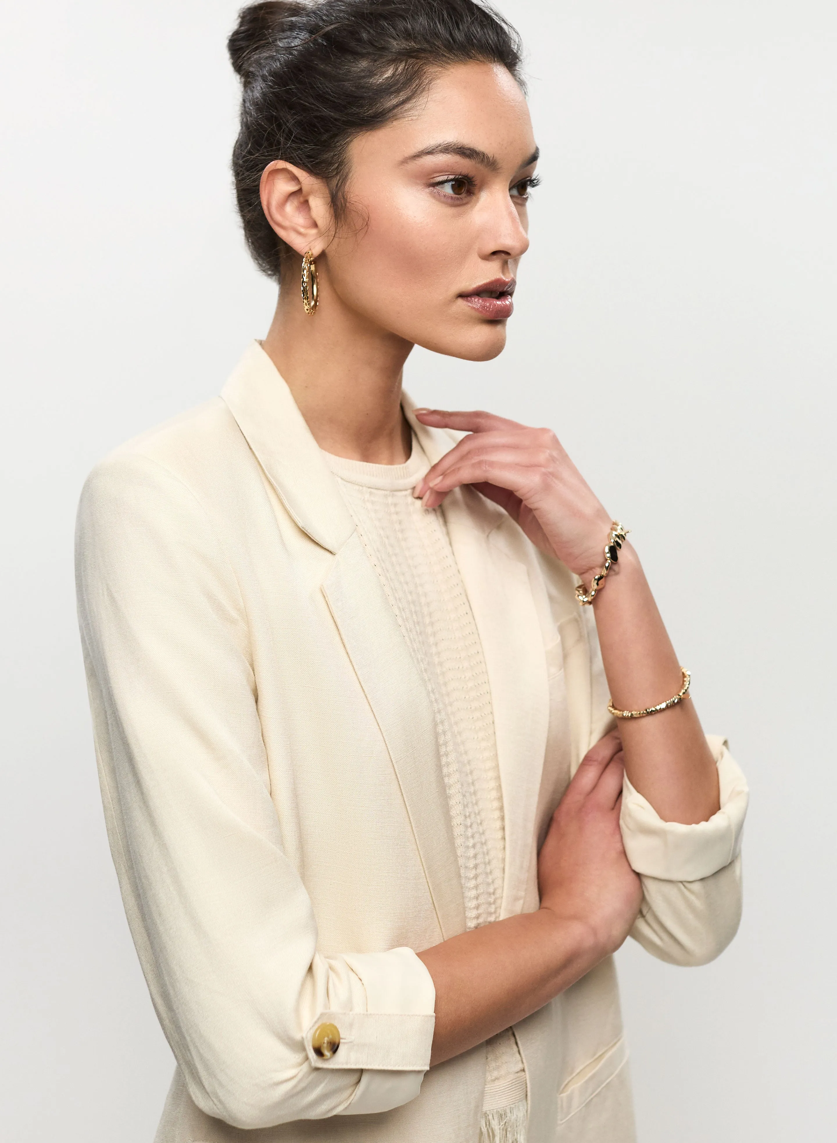 Rolled Sleeve Linen-Blend Blazer