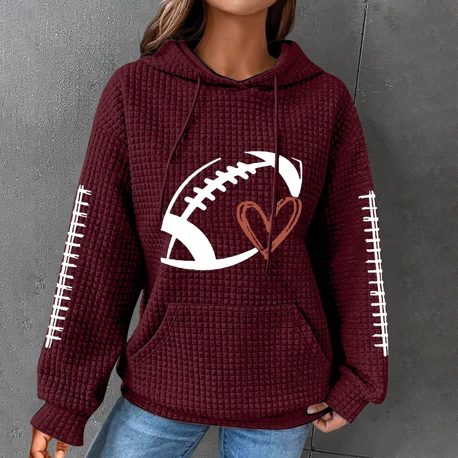 SHAOBGE Women Waffle Knit Cute Hoodies Drawstring Pullover Sweatshirts Fashion Casual Sweaters Comfy Fall Clothes Outfits