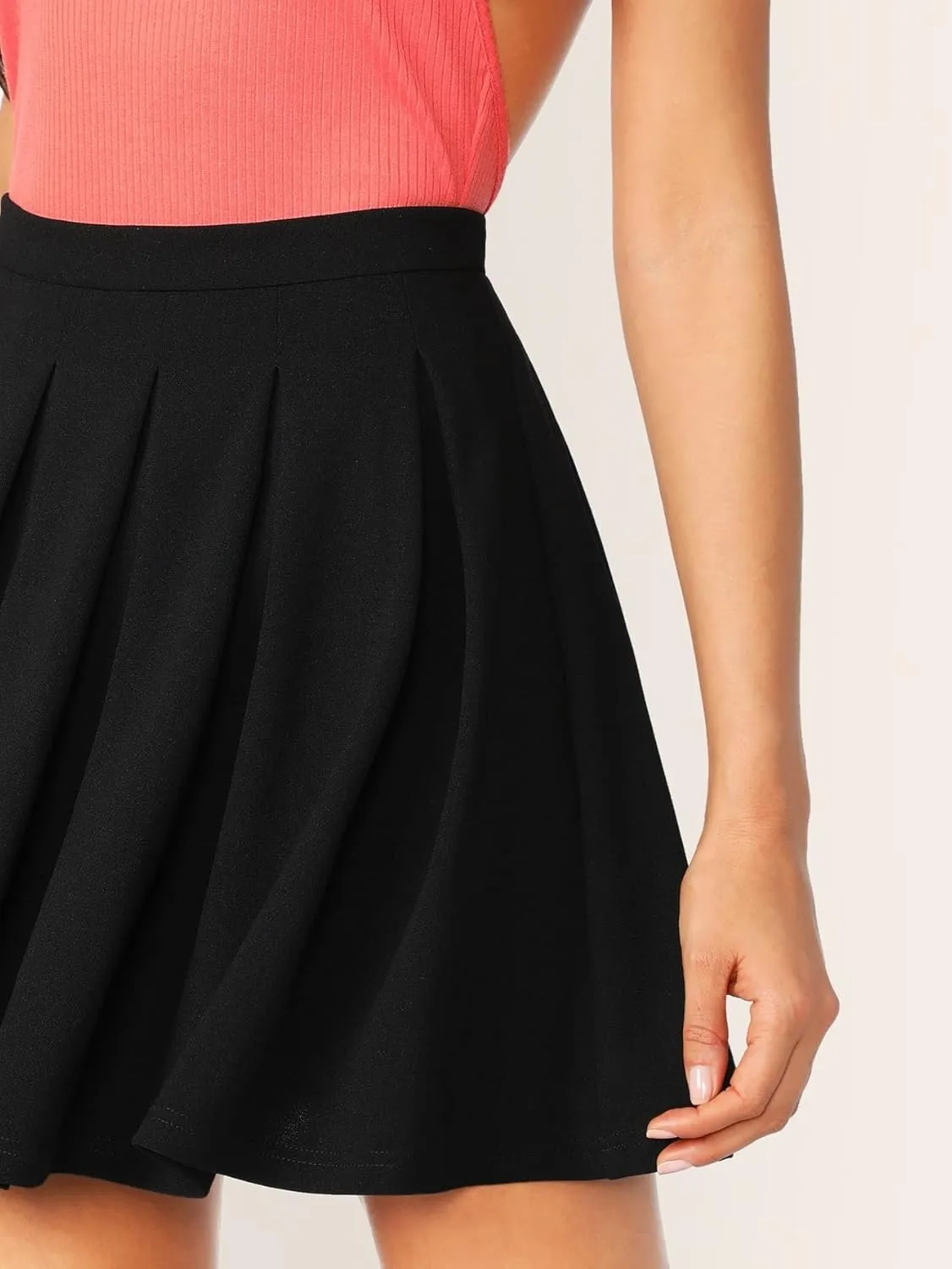 Short Skirts for Women Zip Back Boxy Pleated Solid Skirt