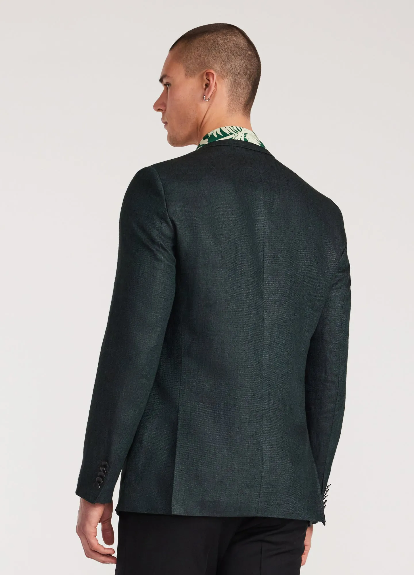 Silk Linen Blazer Dark Green