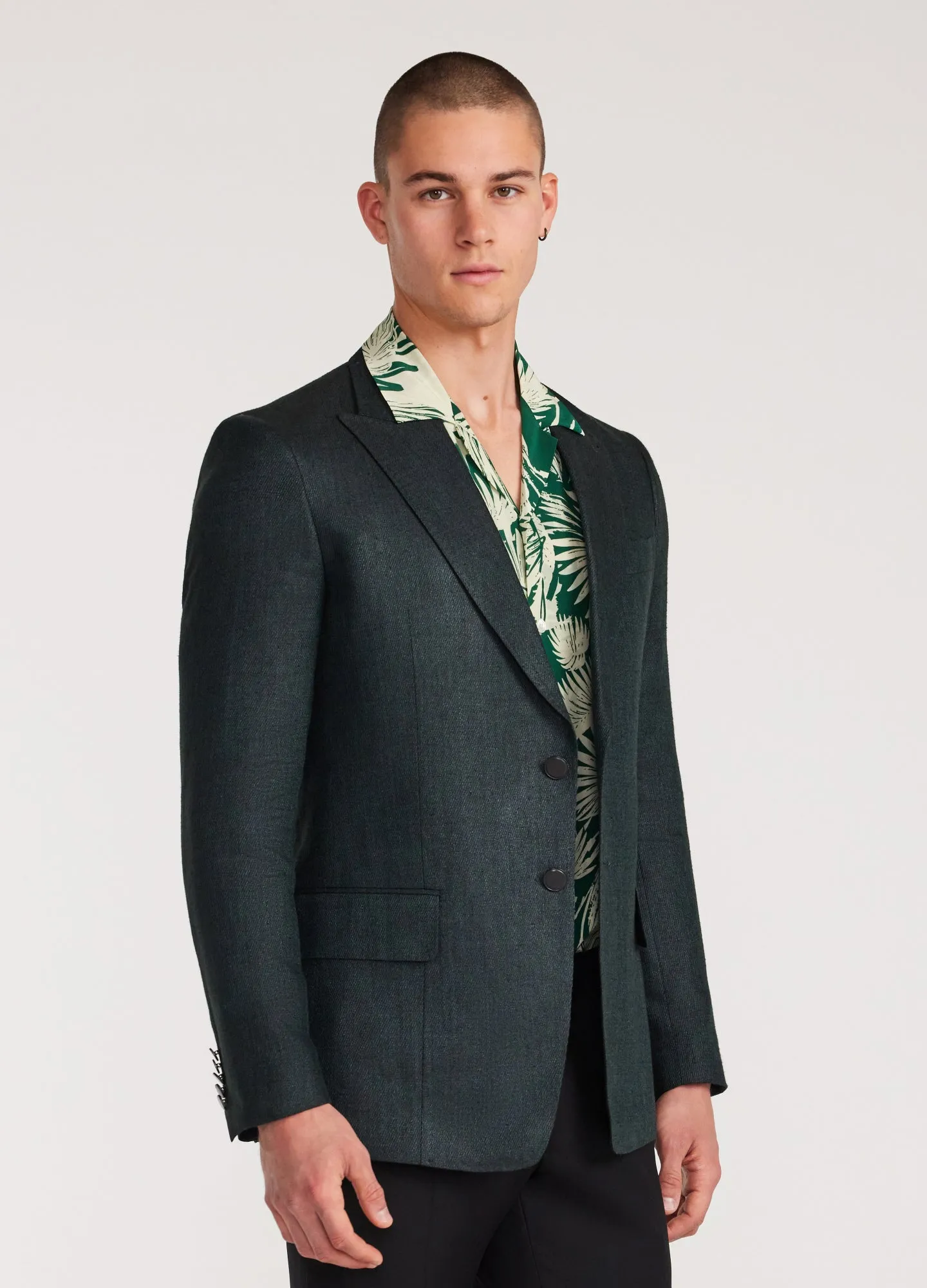 Silk Linen Blazer Dark Green
