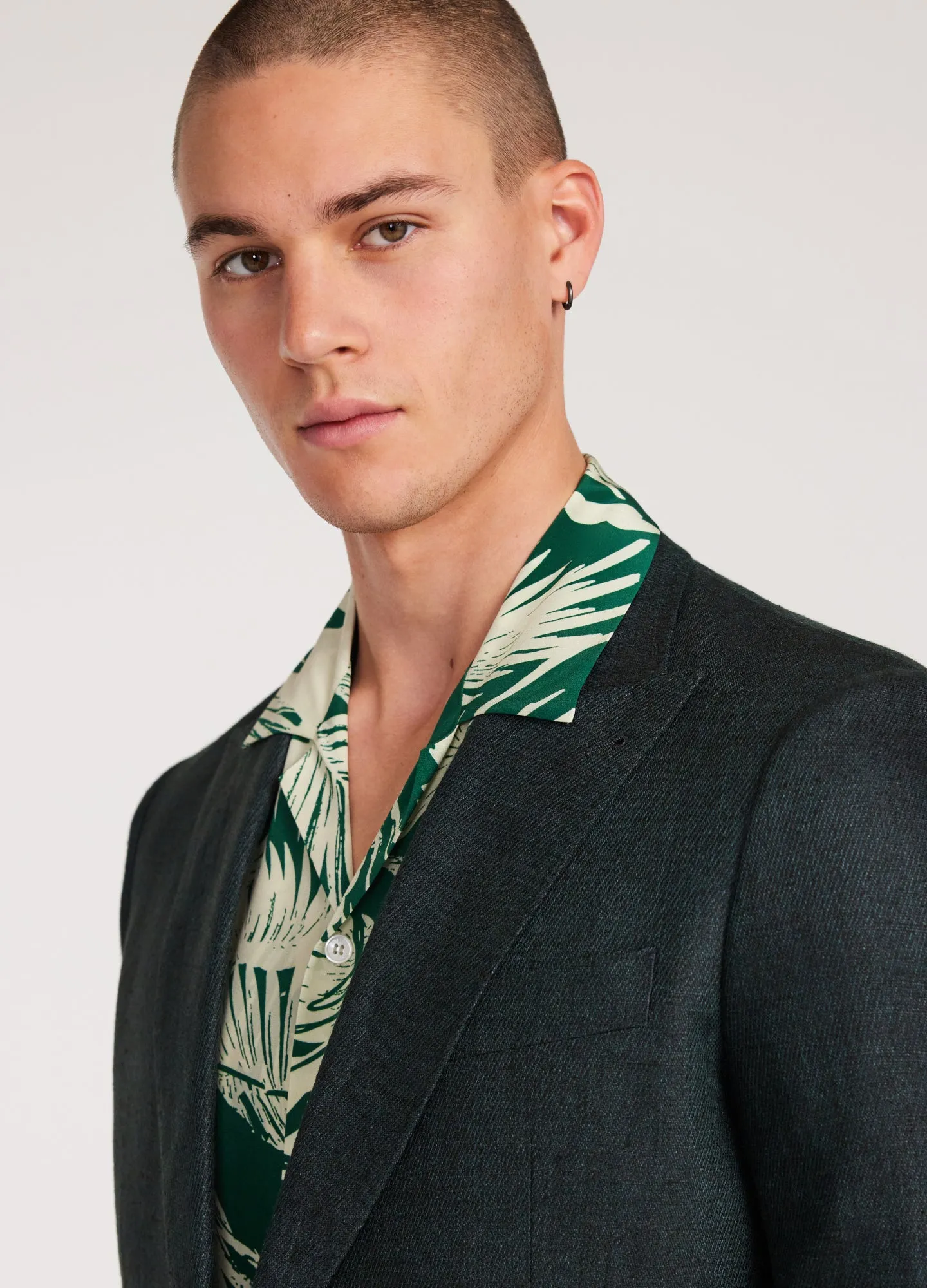 Silk Linen Blazer Dark Green