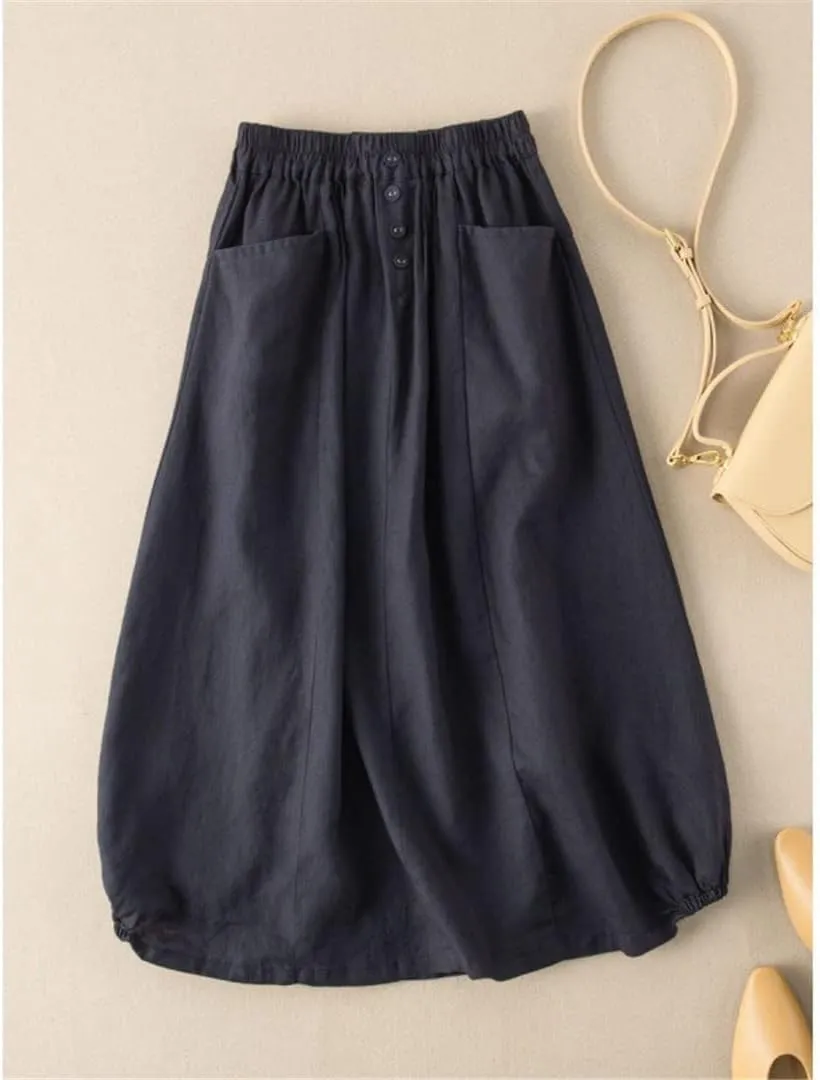 Skirts Women's Summer Solid Color Retro Skirts Literary Temperament High-Waisted Thin Midi Skirt