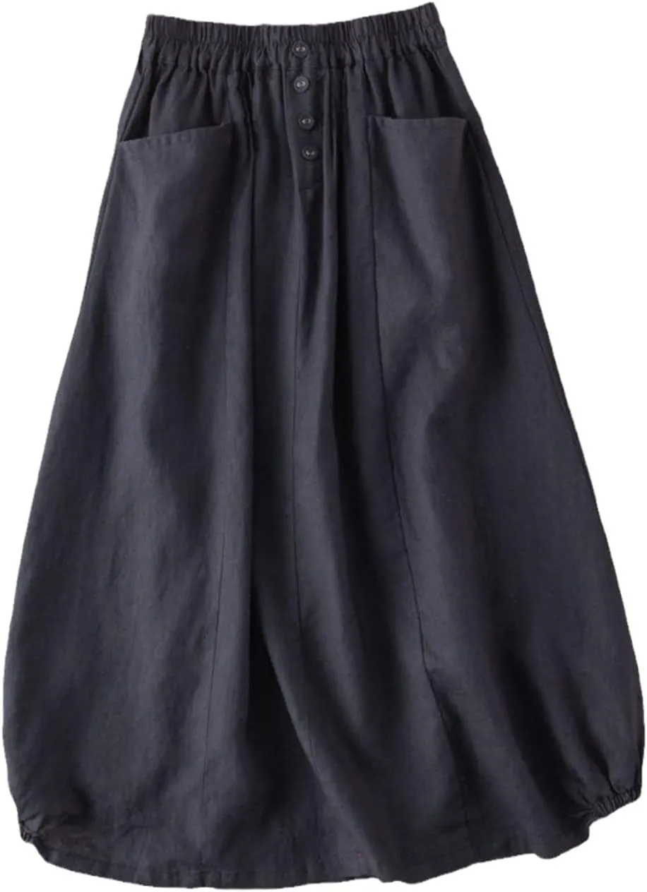 Skirts Women's Summer Solid Color Retro Skirts Literary Temperament High-Waisted Thin Midi Skirt