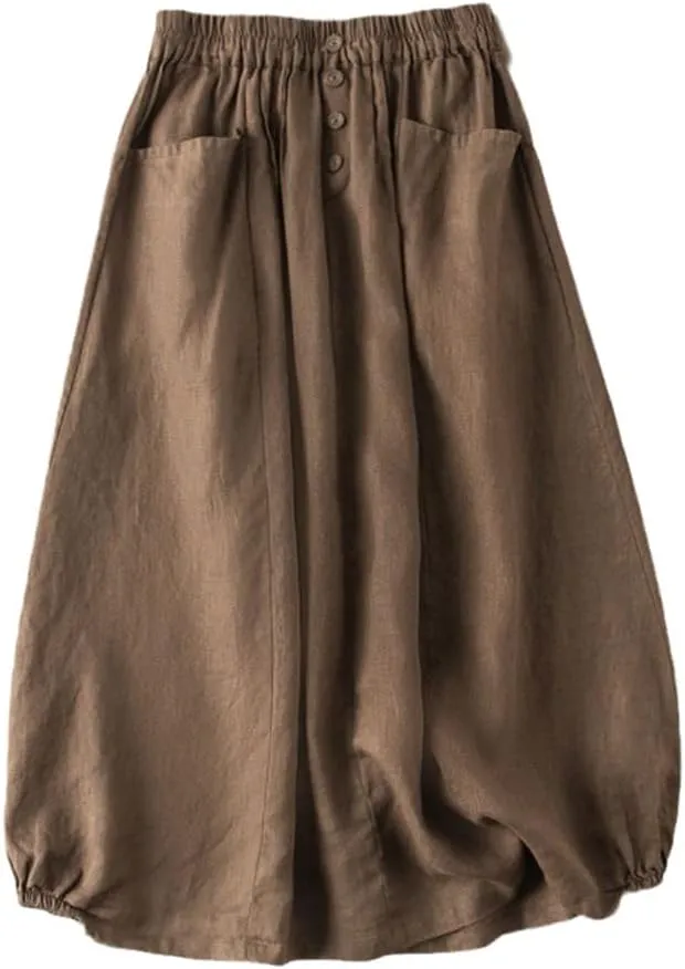Skirts Women's Summer Solid Color Retro Skirts Literary Temperament High-Waisted Thin Midi Skirt