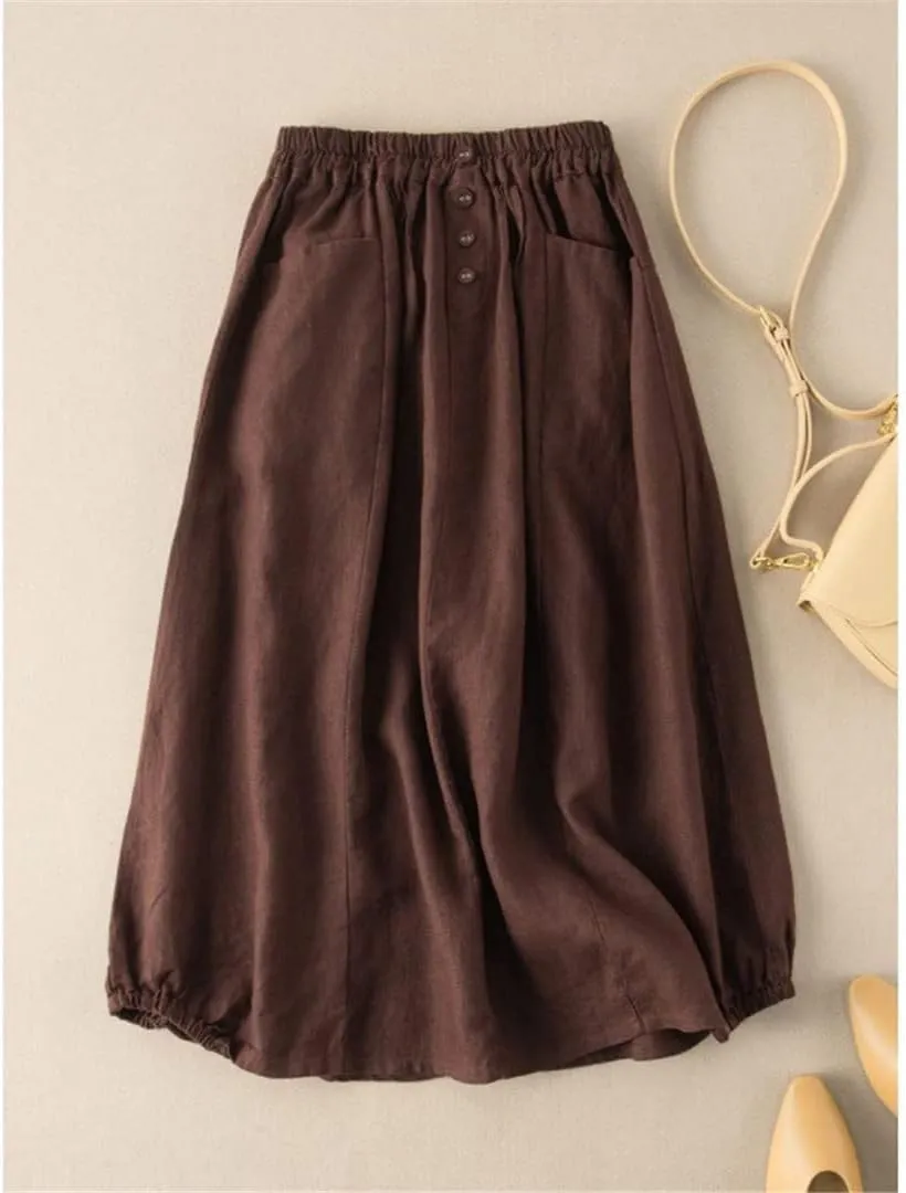 Skirts Women's Summer Solid Color Retro Skirts Literary Temperament High-Waisted Thin Midi Skirt