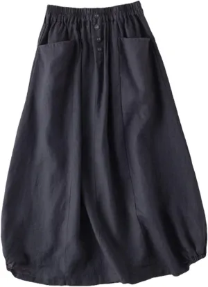 Skirts Women's Summer Solid Color Retro Skirts Literary Temperament High-Waisted Thin Midi Skirt