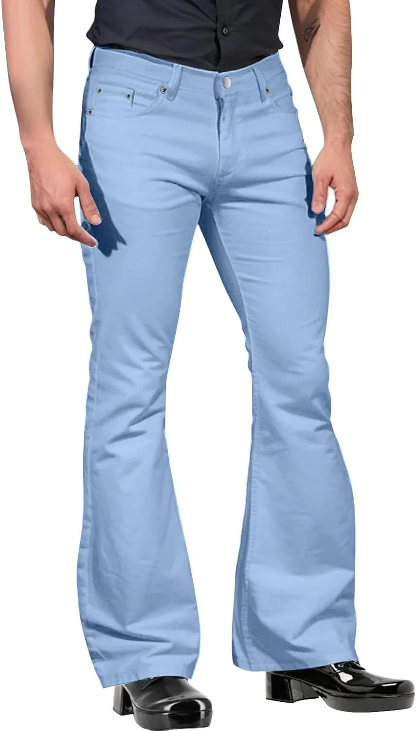 Slim Fit Skinny Bell Bottom Suit Pants for Men 60s 70s Retro Trousers Mens Comfortable Stretch Flared Pants for Disco Party