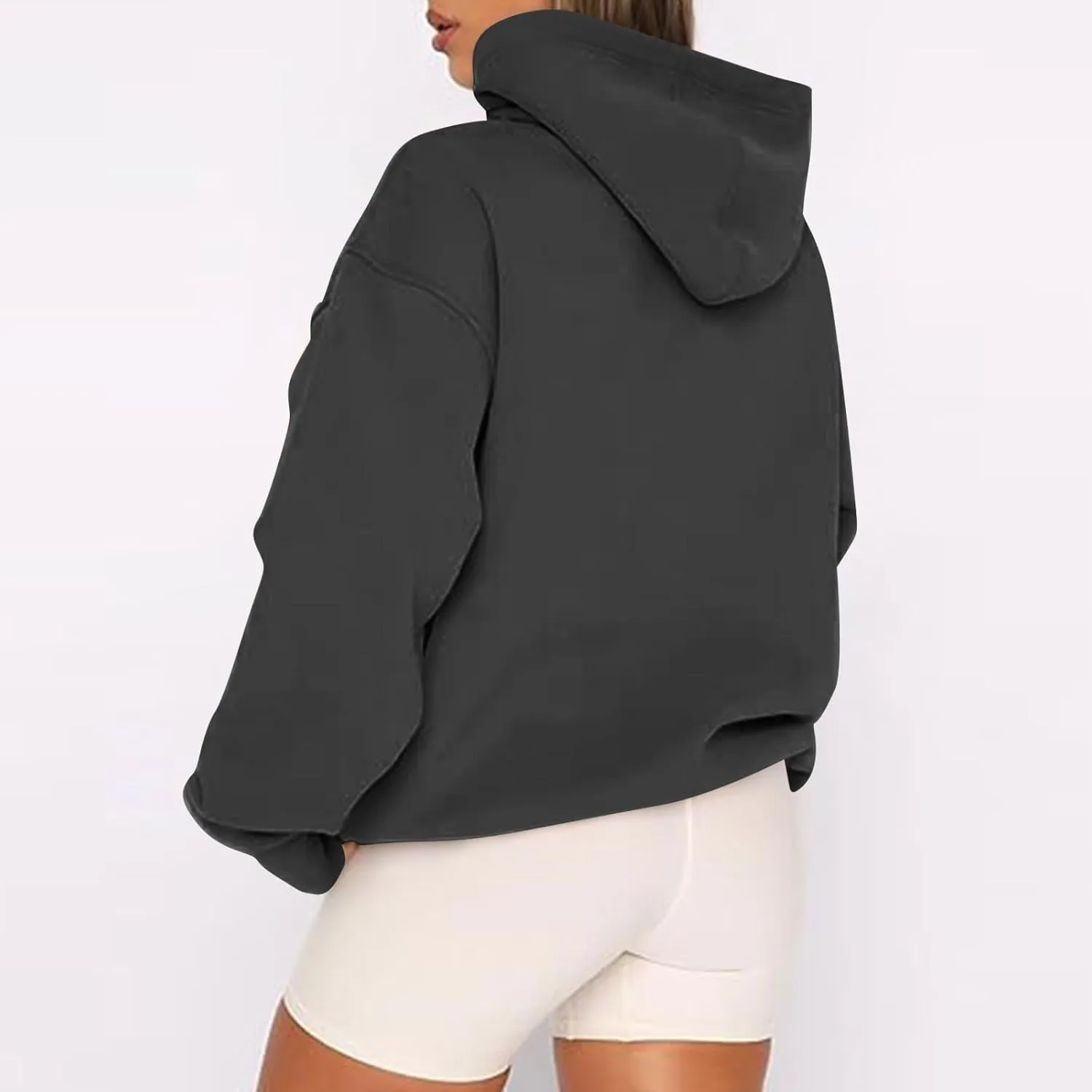 slqdgmryz Zip Up Hoodie Women Drawstring Oversized Sweatshirt Zipped Cute Hoodies Y2k Workout Fleece Jacket with Pockets