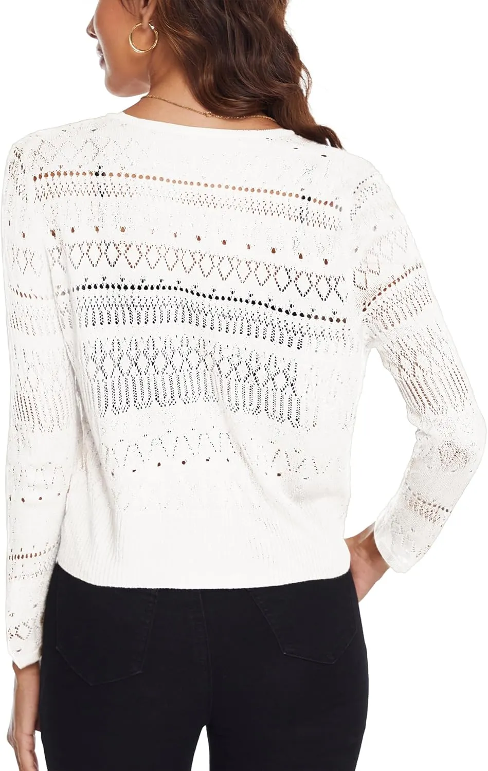 Spicy Sandia Women's Tie Front Sheer Shrug 3/4 Sleeve Crochet Cropped Cardigan Sweater for Summer Lightweight