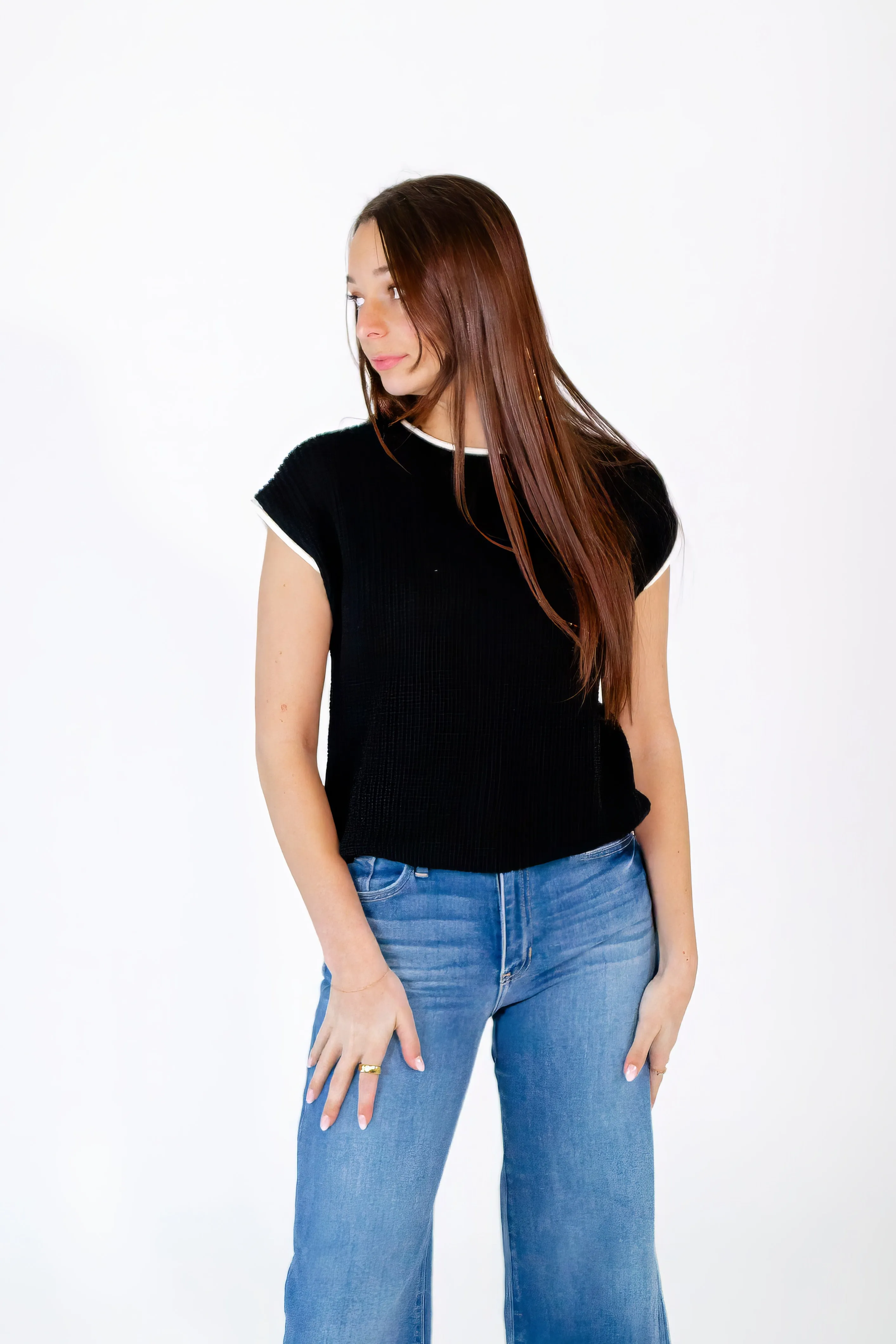 Stanza Button Back Top・Black