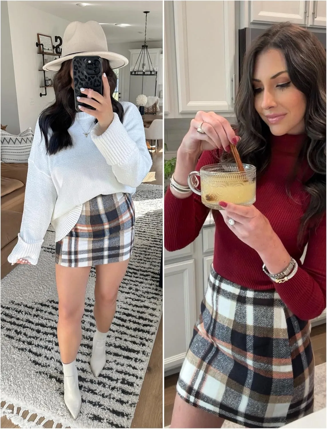 UANEO Plaid Skirts for Women High Waisted Fall Bodycon A Line Pencil Plaid Mini Skirt