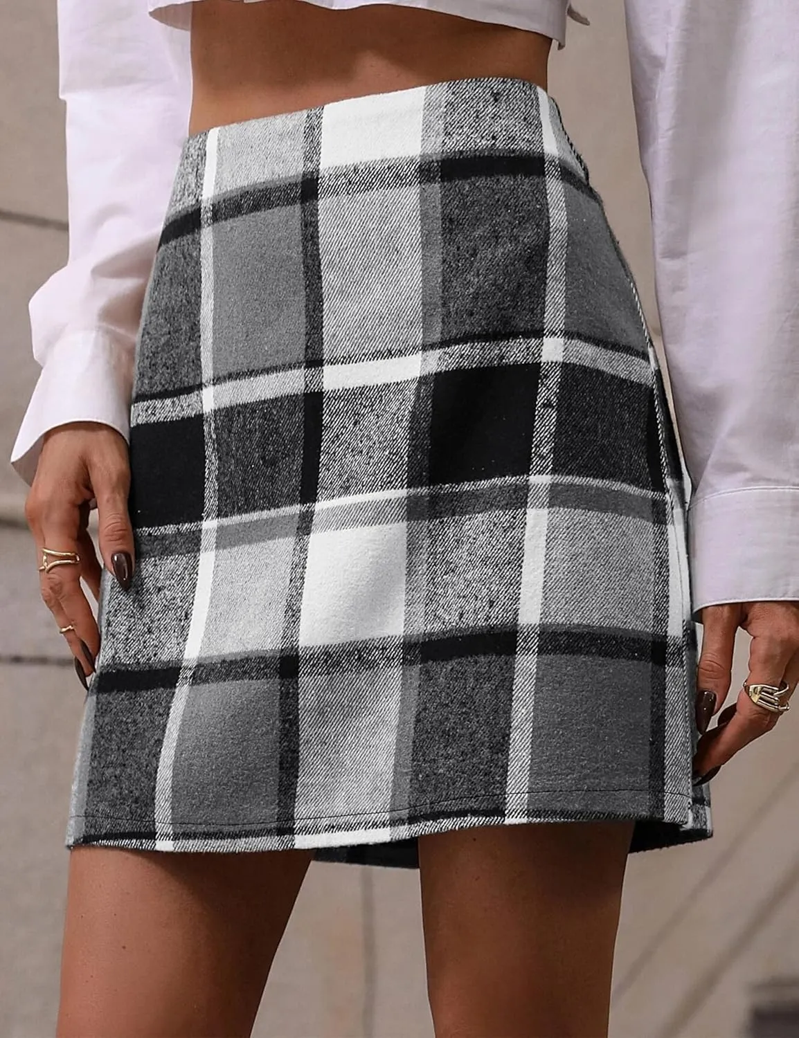UANEO Plaid Skirts for Women High Waisted Fall Bodycon A Line Pencil Plaid Mini Skirt