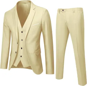 Ugly Christmas Mens Suits Slim Fit Solid Color 2 Piece Tuxedo Suit Set One Button Wedding Party Business Blazer Pants