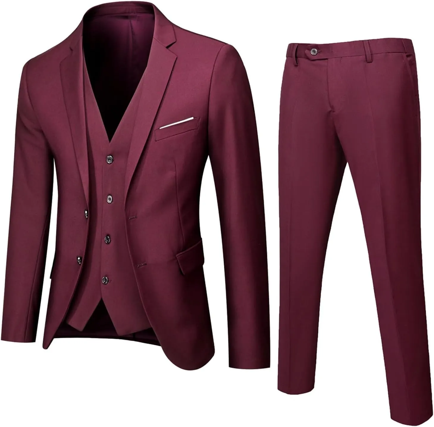 Ugly Christmas Mens Suits Slim Fit Solid Color 2 Piece Tuxedo Suit Set One Button Wedding Party Business Blazer Pants
