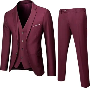 Ugly Christmas Mens Suits Slim Fit Solid Color 2 Piece Tuxedo Suit Set One Button Wedding Party Business Blazer Pants
