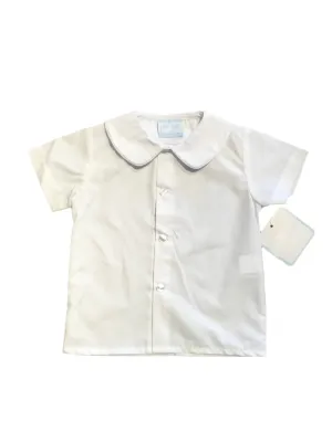 White Short Sleeve Shirt with White Piping Collar